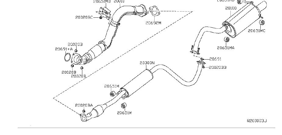 Nissan Sentra Exhaust System Hanger. FED, CAL, MUFFLER 206519B000