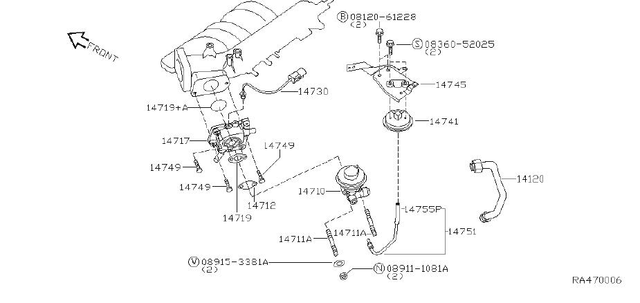 Nissan Quest Egr control bpt valve bracket - 14742-7B007 | BILL KORUMS