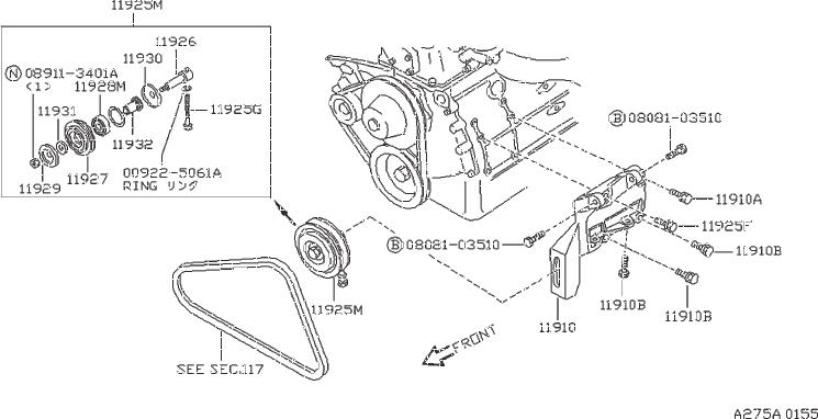 Nissan Pathfinder Accessory Drive Belt Idler Pulley Bolt. AIR