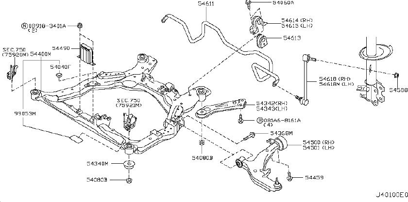 Nissan Murano Engine Cradle (Front). Suspension - 54400-CA101 | BILL