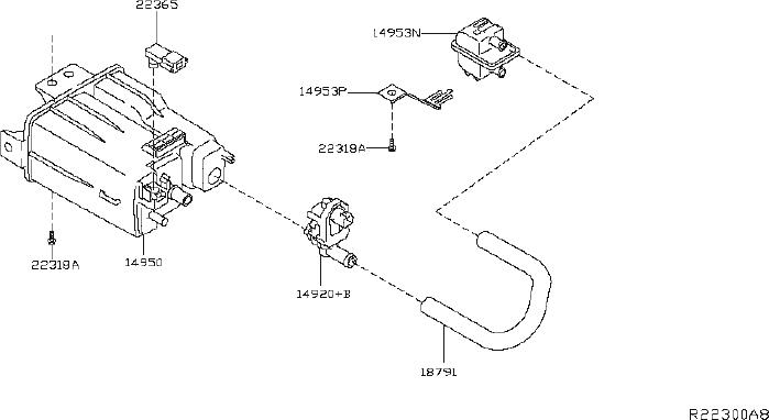 Nissan Murano Vapor Canister Purge Solenoid Bracket. PIPING, EVAP, REAR